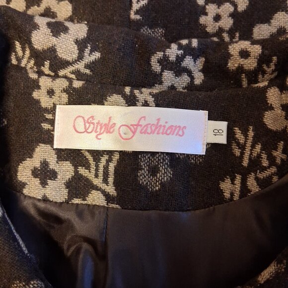 NEW Women’s Elegant Pea Coat Brown Cream Floral Lined Trench Coat ¾ Sleeve 18 XL - Picture 8 of 10